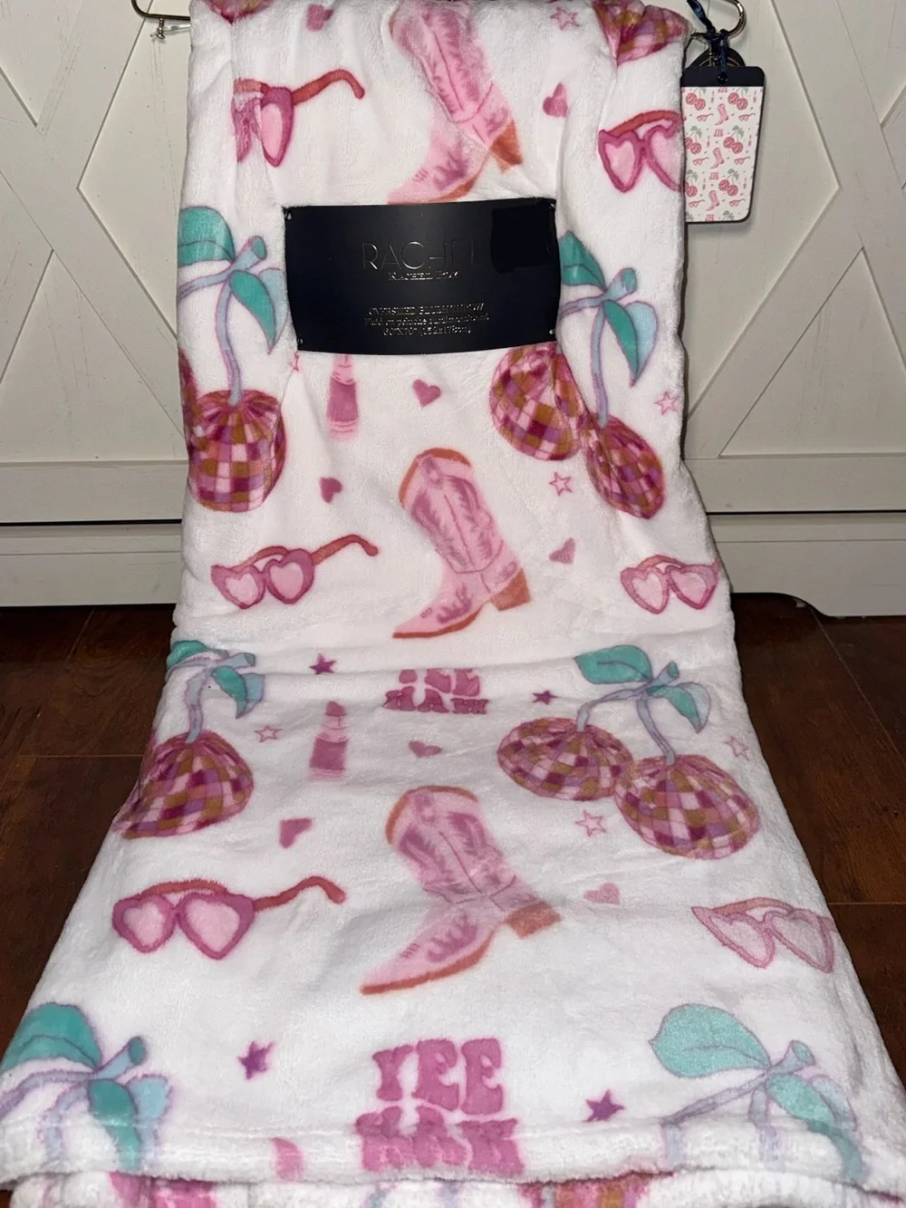 Rachel Roy Disco Cherry & Cowgirl Boots ‘Yee Haw’ Plush Throw Blanket